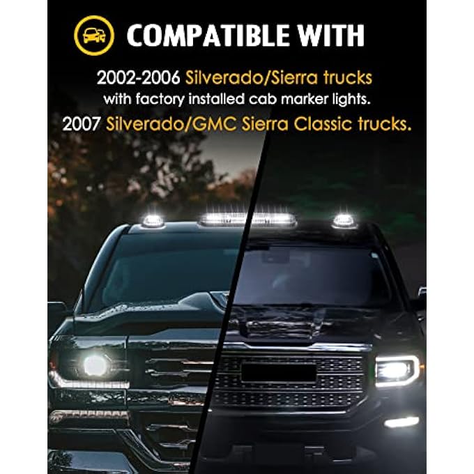 Partsam 3 قطع غطاء دخان عدسة بيضاء 30 ليد علامة الكابينة سقف تشغيل أضواء علوية مجموعة الأسلاك متوافقة مع شاحنة سيلفرادو سييرا 1500 1500Hd 2500 2500Hd 3500 2002 2007 - Image 4