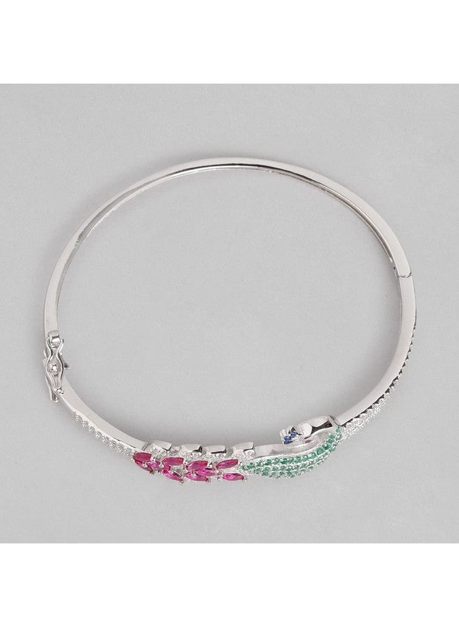 ZAVYA 925 Sterling Silver CZ Peacock Rhodium Plating Cuff Bracelet | Gift for Women and Girls | With Certificate of Authenticity and 925 Hallmark - Image 4