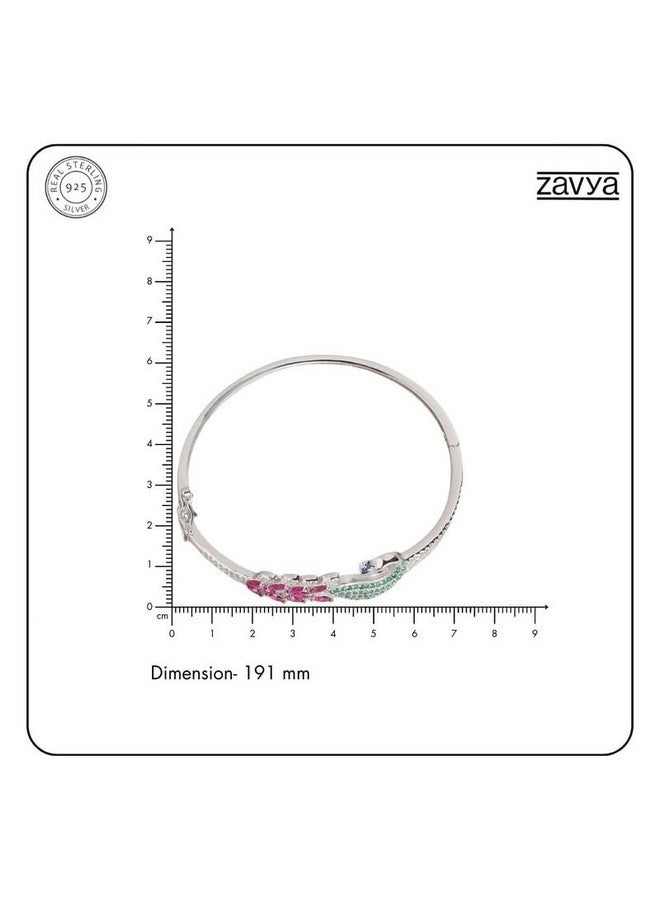 ZAVYA 925 Sterling Silver CZ Peacock Rhodium Plating Cuff Bracelet | Gift for Women and Girls | With Certificate of Authenticity and 925 Hallmark - Image 5