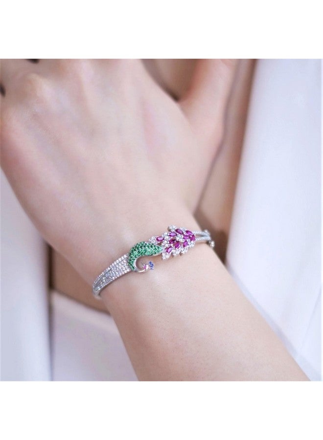 ZAVYA 925 Sterling Silver CZ Peacock Rhodium Plating Cuff Bracelet | Gift for Women and Girls | With Certificate of Authenticity and 925 Hallmark - Image 3