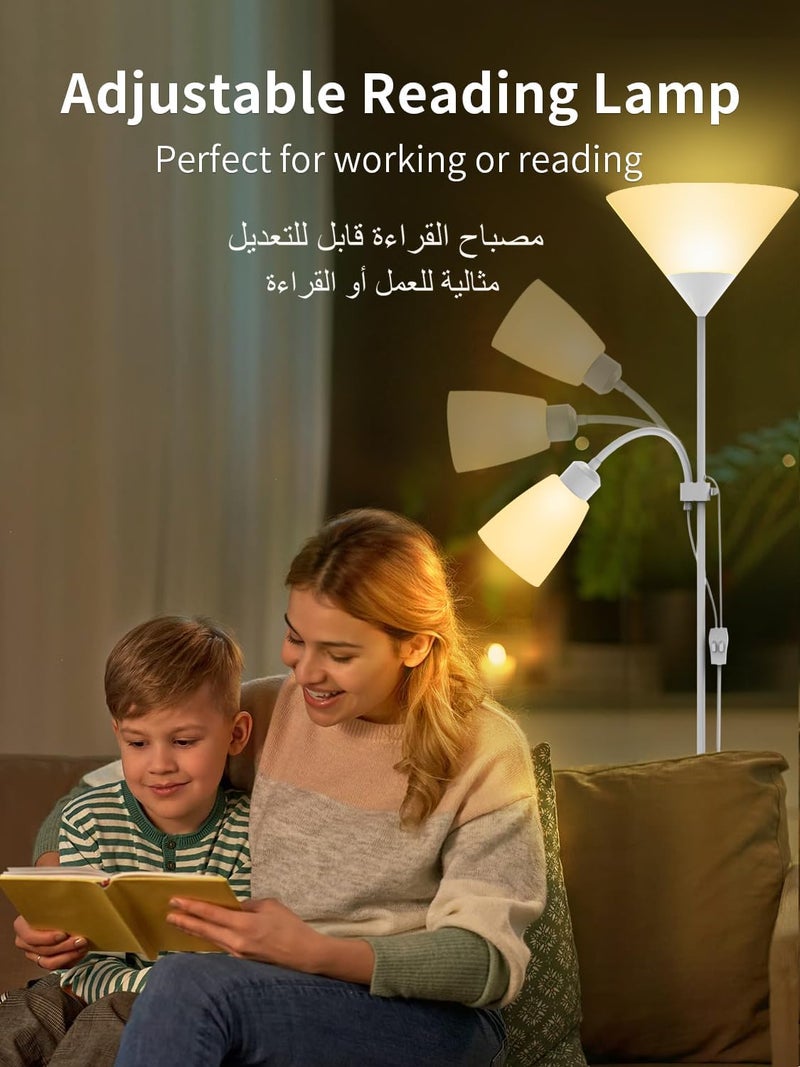 Fikpoo LED Floor Lamp with Double Lights, Vertical Ground Lamp With Adjustable Reading Light, Standing Light for Living Room, Bedroom, Office (White) - Image 2