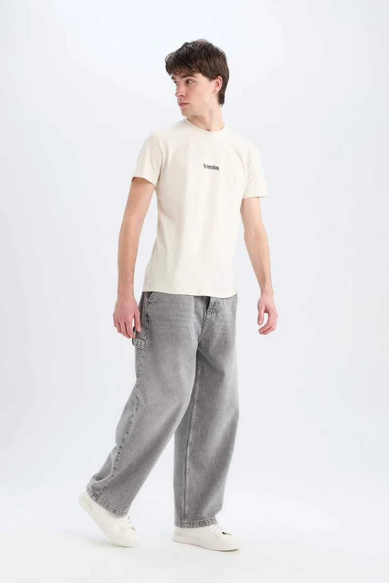 ديفاكتو Slim Fit Crew Neck Printed Cotton T-Shirt