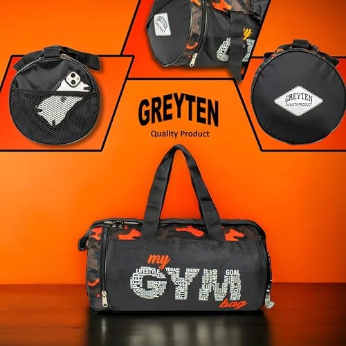 GREYTEN Gym Bag for Men & Women, Small Duffel Bag for Sports, Gyms, Duffel Bag Gym Bag, Polyester Sports Duffle/Shoulder/Gym Bag for Tennis, Dance, Golf, Football, Crossfit & Swimming (Camo Orange) - Image 5