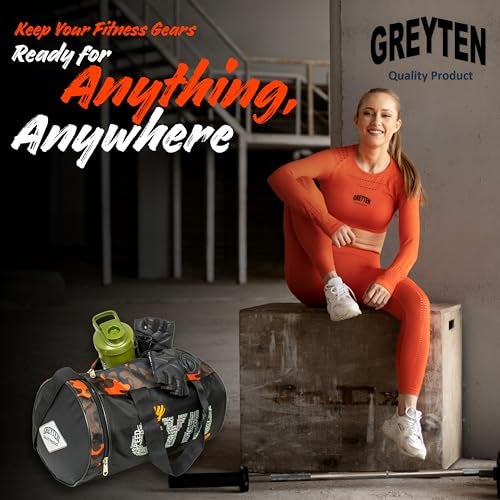 GREYTEN Gym Bag for Men & Women, Small Duffel Bag for Sports, Gyms, Duffel Bag Gym Bag, Polyester Sports Duffle/Shoulder/Gym Bag for Tennis, Dance, Golf, Football, Crossfit & Swimming (Camo Orange) - Image 4