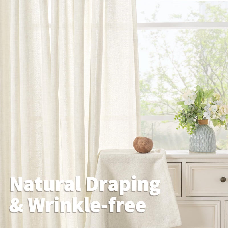 YoungsTex Ivory Linen Curtains 40 Inch Length for Kitchen Window, Short Semi Sheer Drapes Light Filtering with Bronze Grommet Privacy for Cafe Bathroom Windows, 42 x 40 Inch, 2 Panels - Image 5