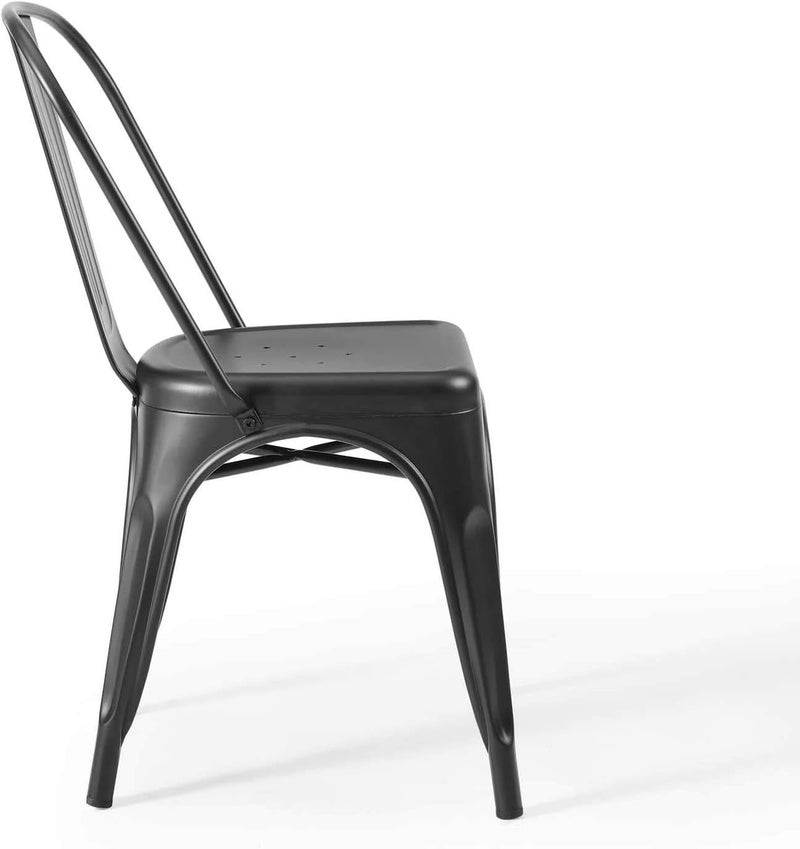 LANNY Industrial Modern Metal Chair Stackable Indoor and Outdoor Home, Kitchen, Dining Room, Restaurant Cafe Chair (BLACK) - Image 4