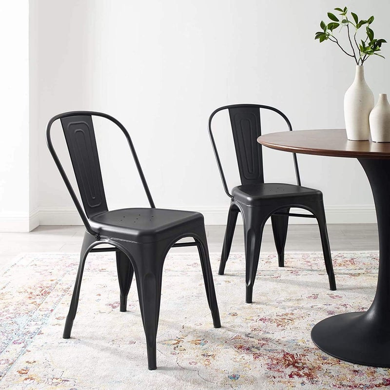 LANNY Industrial Modern Metal Chair Stackable Indoor and Outdoor Home, Kitchen, Dining Room, Restaurant Cafe Chair (BLACK) - Image 2