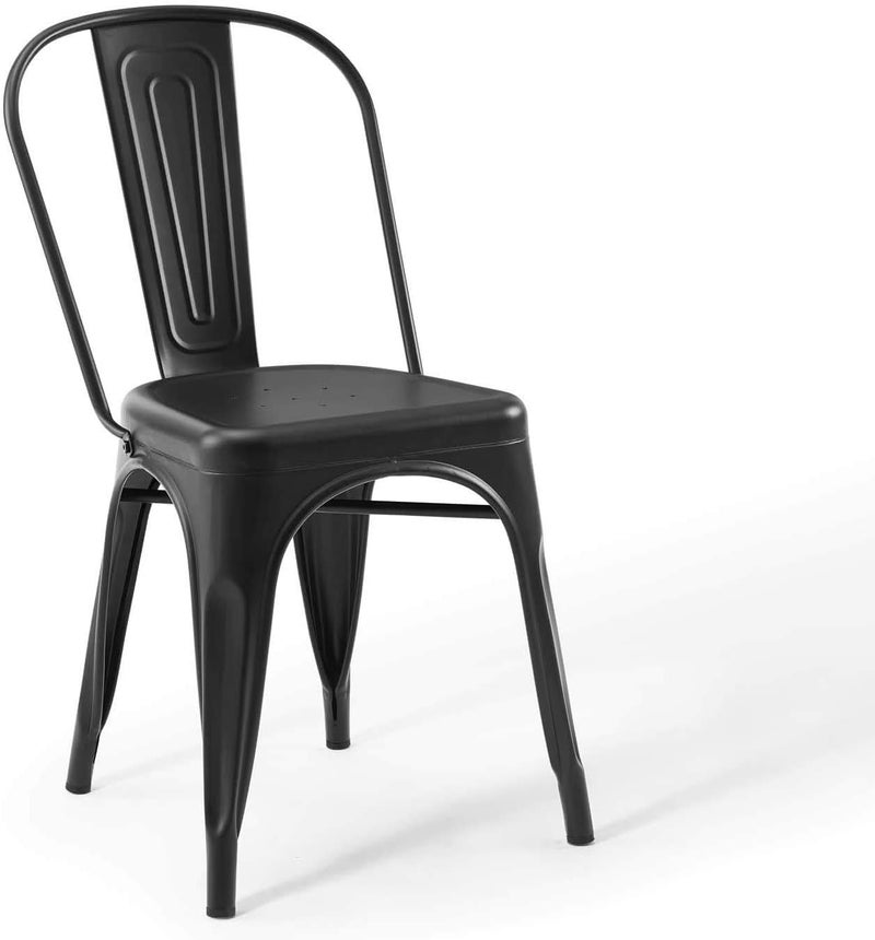 LANNY Industrial Modern Metal Chair Stackable Indoor and Outdoor Home, Kitchen, Dining Room, Restaurant Cafe Chair (BLACK) - Image 1