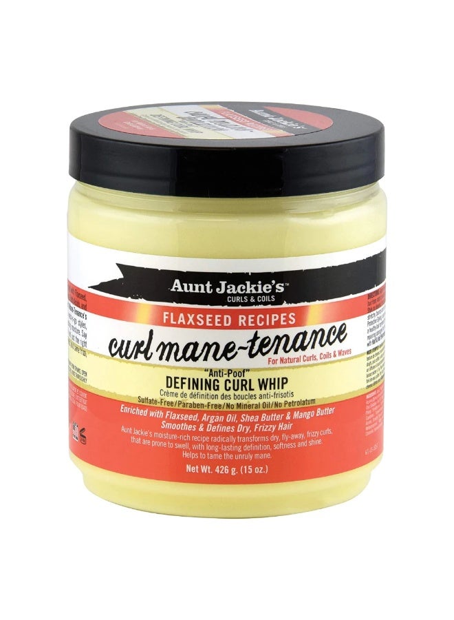 أنت جاكيز كريم Aunt Jackie's Flaxseed Recipes Curl Mane-Tenance لتحديد تجعيدات الشعر 15 أونصة بتركيبة خفيفة مضادة للهيشان مع بذور الكتان وزيت الأرغان وزبدة الشيا للشعر الجاف والمتطاير - Image 1