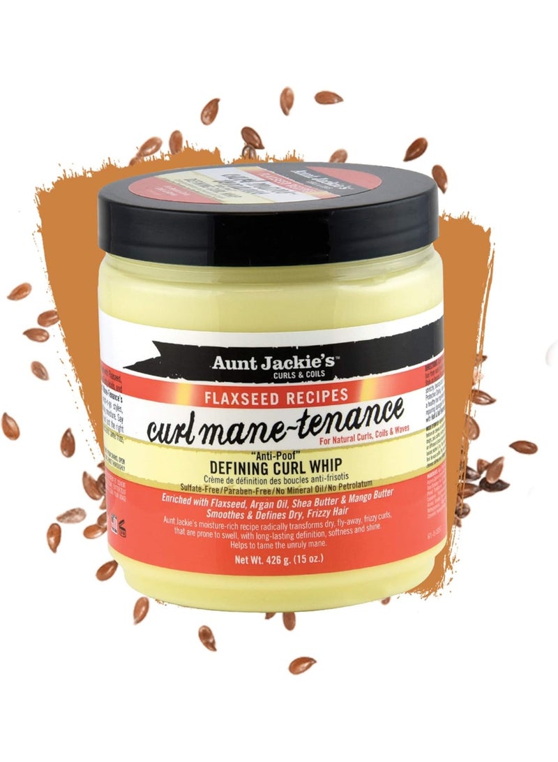 أنت جاكيز كريم Aunt Jackie's Flaxseed Recipes Curl Mane-Tenance لتحديد تجعيدات الشعر 15 أونصة بتركيبة خفيفة مضادة للهيشان مع بذور الكتان وزيت الأرغان وزبدة الشيا للشعر الجاف والمتطاير - Image 2