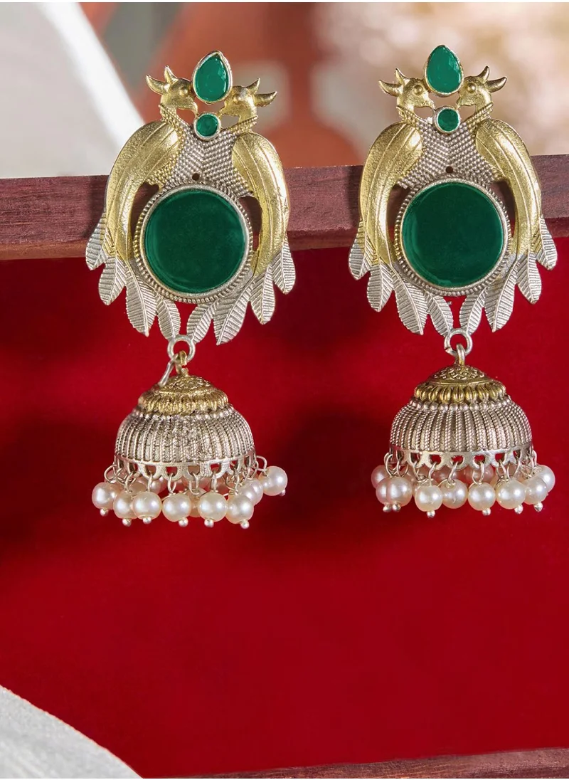 Priyaasi Emerald Oxidised Dome Shaped Jhumkas