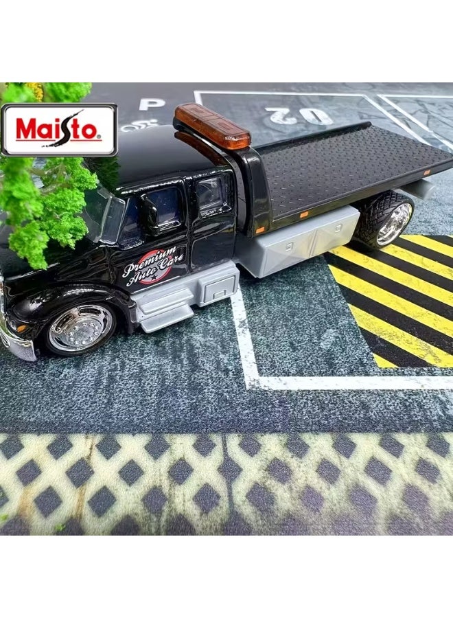 مايستو 1:64 scale model car, black flatbed trailer and black Mercedes 190E sports car carrier. Both cars are realistic and realistic in their exterior details. A beautiful looking car from the beautiful car models. You can play or decorate rooms, offices, living rooms, cafes, or on shelves for display. It is also suitable for car lovers and collectors. It is also suitable for professional photographers and advertising photographers to use as a background, or for professionals in making home models and merging them with the model, or adding them inside a transparent acrylic box and gifting it to your loved ones, parents or children, or as a gift for someone who drives the same car - Image 2