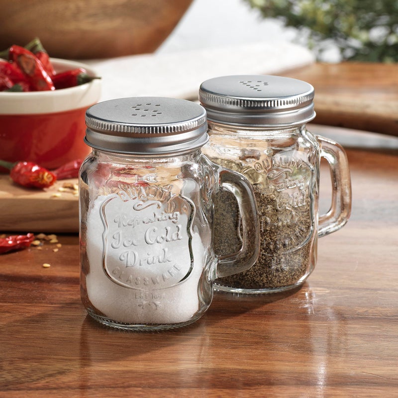 MosJos Salt and Pepper Shakers Set â€“ Mason Jar Salt and Pepper Shakers with Stainless Steel Lids & Handles, Clear Glass Farmhouse Kitchen Decor, BPA Free, 5 oz Each, Perfect Pour for Home & Restaurant Use - Image 2