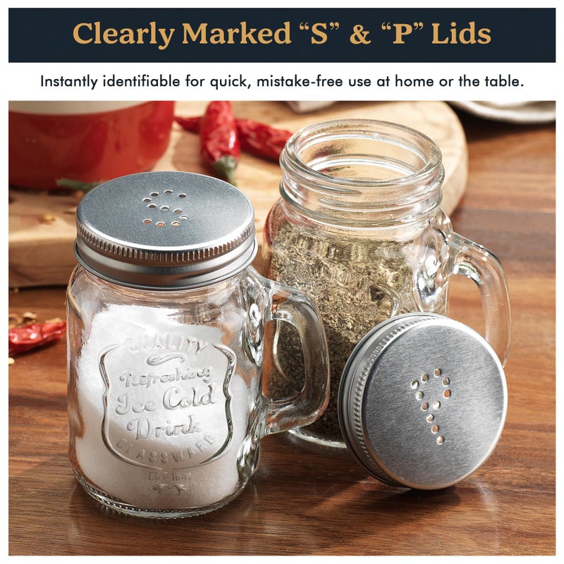 MosJos Salt and Pepper Shakers Set â€“ Mason Jar Salt and Pepper Shakers with Stainless Steel Lids & Handles, Clear Glass Farmhouse Kitchen Decor, BPA Free, 5 oz Each, Perfect Pour for Home & Restaurant Use - Image 3