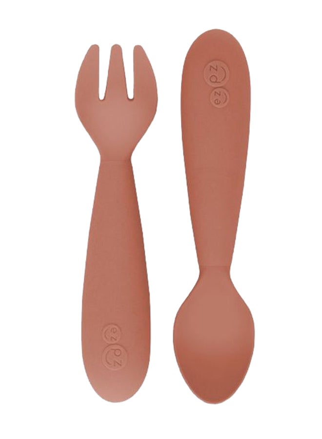 ezpz Baby Mini Fork And Spoon Set, Kids Cutlery Set With Case - 12M+ - Sienna - Image 1