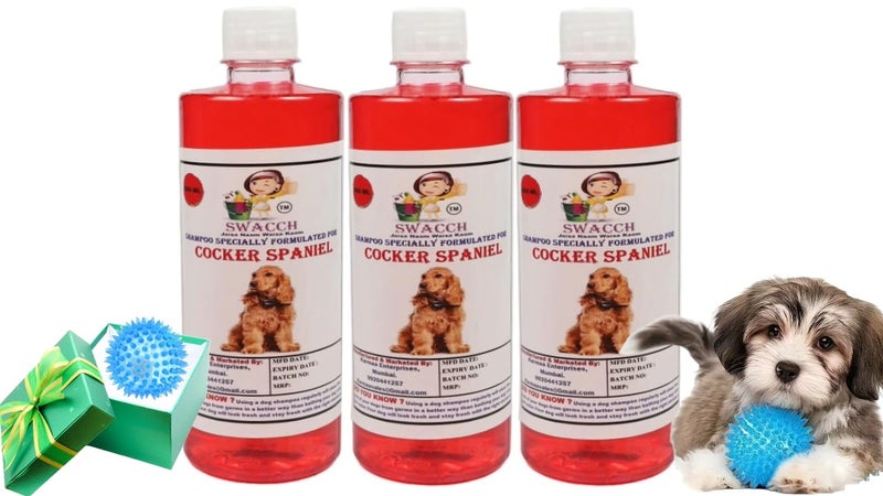 swacch Shampoo | Puppy Safe Shampoo | PH Balanced | Ditch to Itch for Cocker Spaniel Dog Shampoo 500ml Pack of 3 (Strawberry) + Spike Ball Chew Toy Combo Pack - Image 1