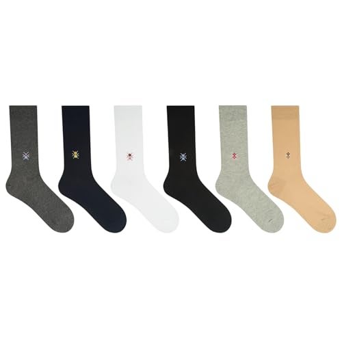 BALENZIA SocksXpress Men’s Motif Cotton Crew Socks | Pack of 6 Pairs | Black, Beige, Navy, Dark Grey, Light Grey, White|Calf-Length Premium Combed Cotton with Comfort Cuff| Everyday Formal Wear - Image 5
