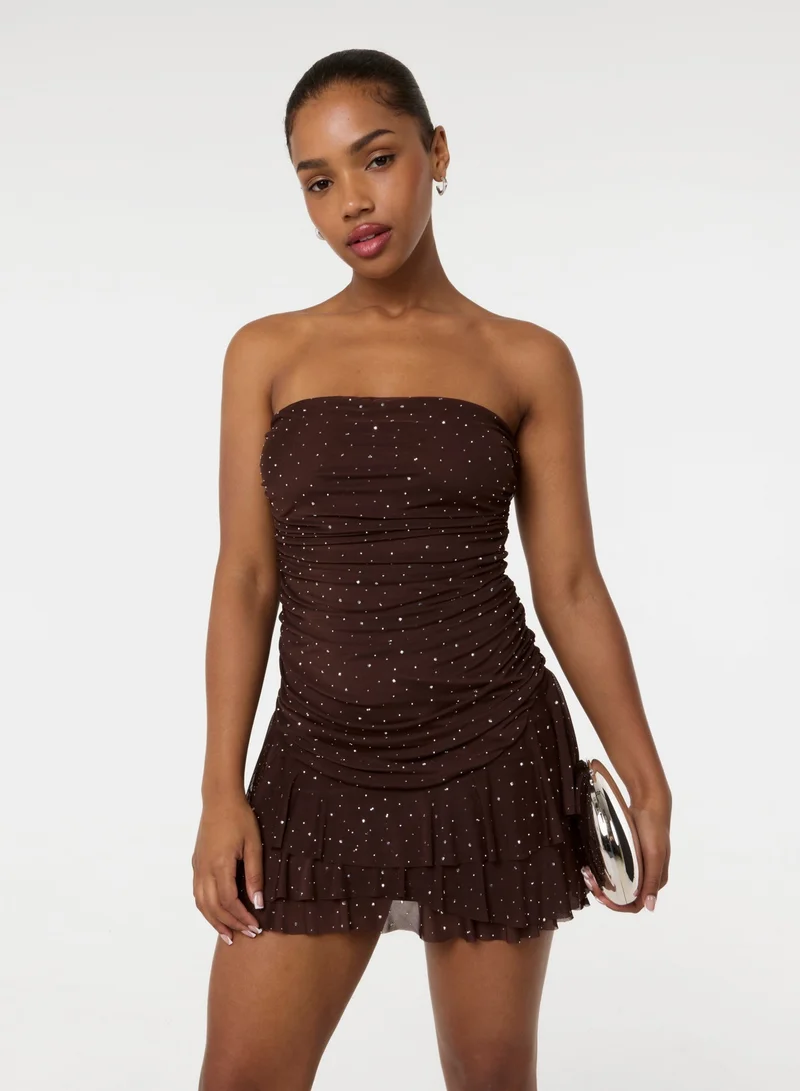 Pink Vanilla Diamante Ruffle Mini Dress