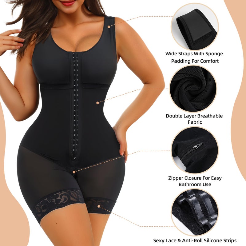SHAPERX Women's Fajas Colombianas Tummy Control Shapewear Postpartum Full Body Shaper Butt Lifter Bodysuit, SZ7302-Black-XL - Image 4