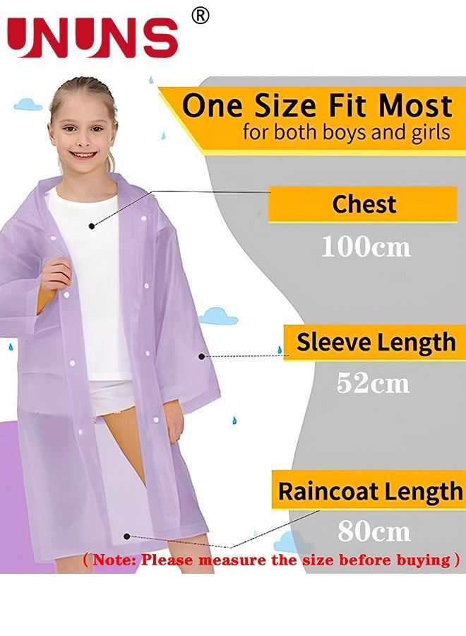 UNUNS Kids Raincoat,2 Pcs Kids Waterproof Thick Rain Ponchos For Kids,Reusable Emergency Rain Coats For Boys Girls,Kids Snow Rainwear Jacket with Hood and Drawstring,Portable EVA Rain Jacket,Lavender - Image 4