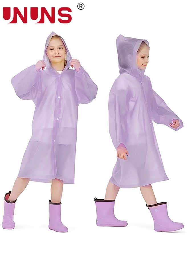 UNUNS Kids Raincoat,2 Pcs Kids Waterproof Thick Rain Ponchos For Kids,Reusable Emergency Rain Coats For Boys Girls,Kids Snow Rainwear Jacket with Hood and Drawstring,Portable EVA Rain Jacket,Lavender - Image 1