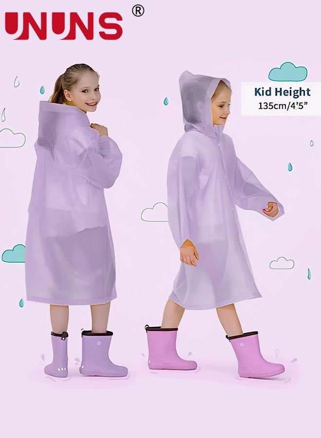 UNUNS Kids Raincoat,2 Pcs Kids Waterproof Thick Rain Ponchos For Kids,Reusable Emergency Rain Coats For Boys Girls,Kids Snow Rainwear Jacket with Hood and Drawstring,Portable EVA Rain Jacket,Lavender - Image 5