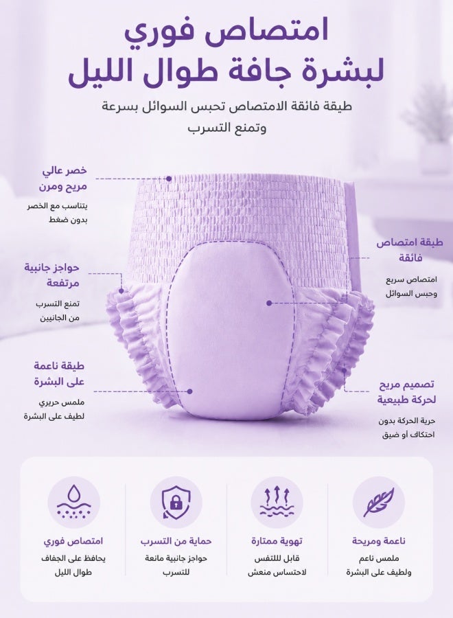 سيلك سروال داخلي نسائي للحيض للاستخدام مرة واحدة – حماية من التسرب للدم الغزير أثناء الليل (6 قطع، امتصاص 360 درجة، مريح ومضاد للتهيج) - Image 2