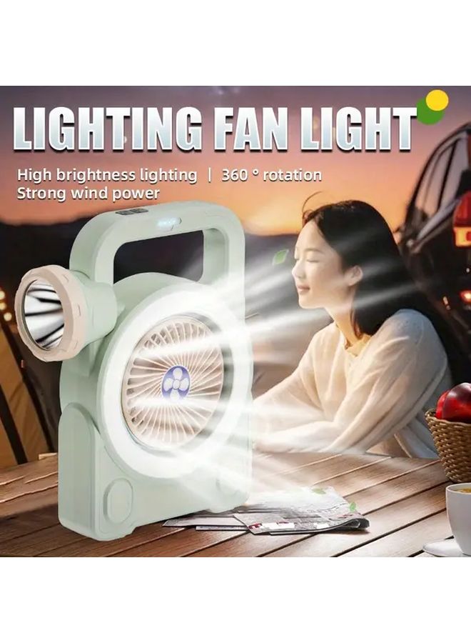 Portable Camping Fan With LED Light 40H Working Time Power Bank Flashlight 1pc - Image 2