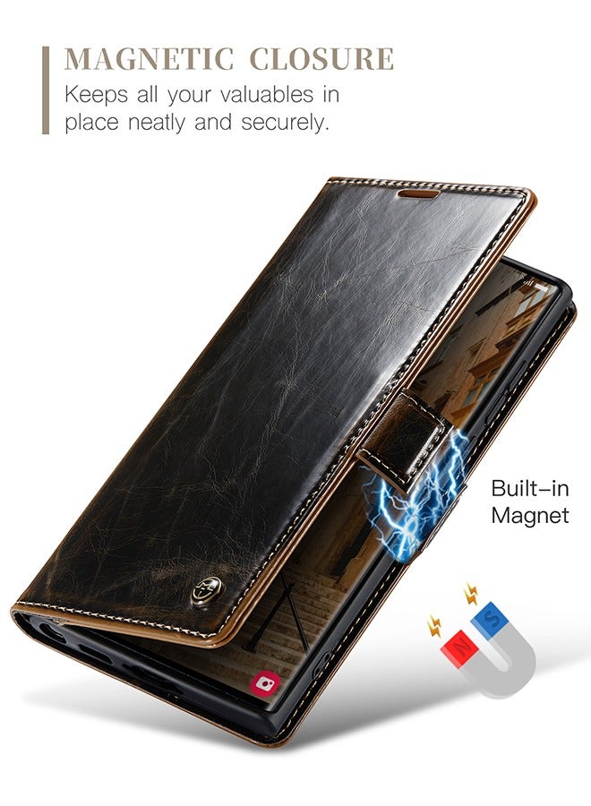 Leather Case for Samsung Galaxy S23 Ultra Wallet Case, Premium Luxury Retro Flip Magnetic Bracket with Card Slot S23 Ultra Cover 2023  Dark Brown