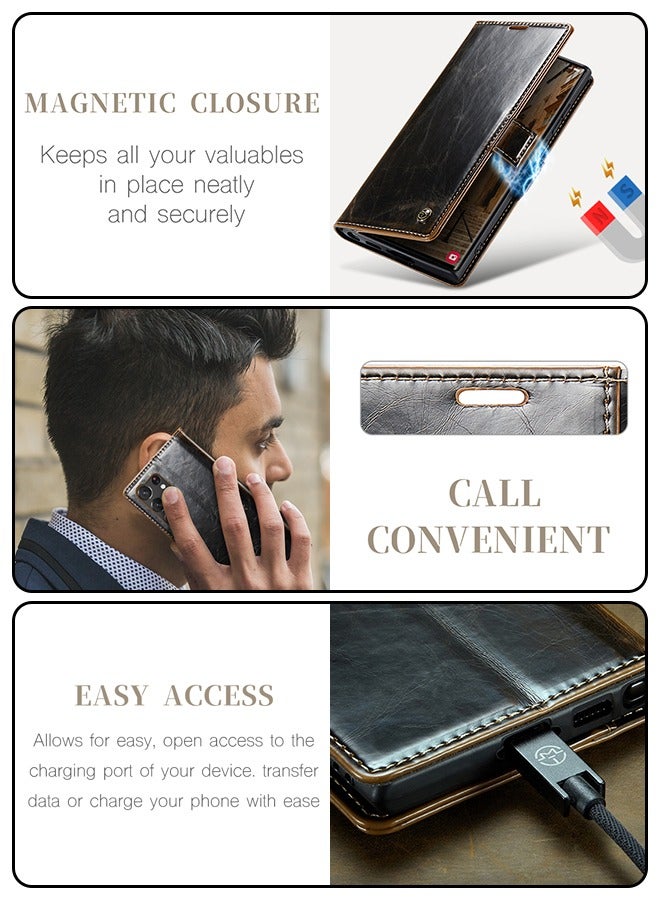 Leather Case for Samsung Galaxy S23 Ultra Wallet Case, Premium Luxury Retro Flip Magnetic Bracket with Card Slot S23 Ultra Cover 2023  Dark Brown