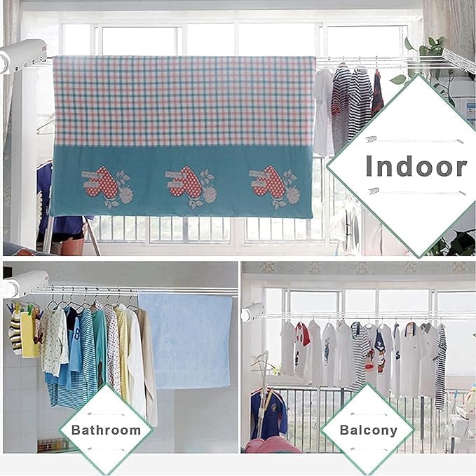 RHYDON Cloth Drying Stand Rope Hanger Clothesline 4 Lines Dryer Clothes Plastic Telescopic Retractable Modern Clothesline Indoor Outdoor Wall Mounted Clothes Dryer Line Drying Rope Hanger - Image 5
