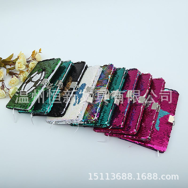 Sequin Cloth Fish Liner Laptop Flip Positioning Embroidered Mermaid Flamingo Unicorn Gift Book With Lock - Image 2
