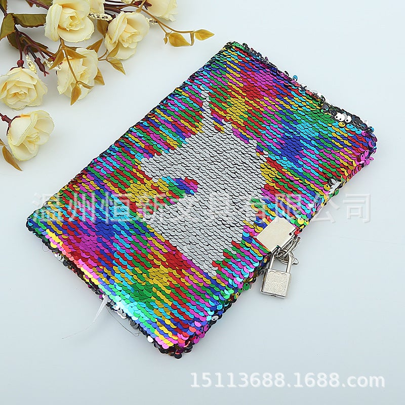 Sequin Cloth Fish Liner Laptop Flip Positioning Embroidered Mermaid Flamingo Unicorn Gift Book With Lock - Image 3