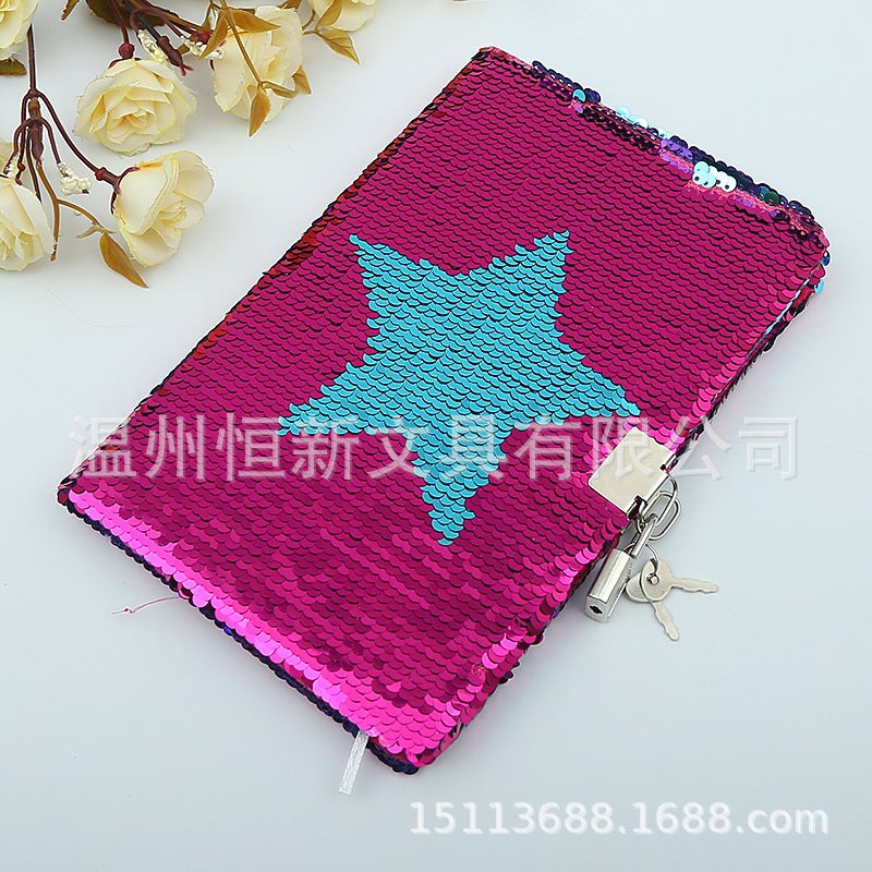 Sequin Cloth Fish Liner Laptop Flip Positioning Embroidered Mermaid Flamingo Unicorn Gift Book With Lock - Image 5