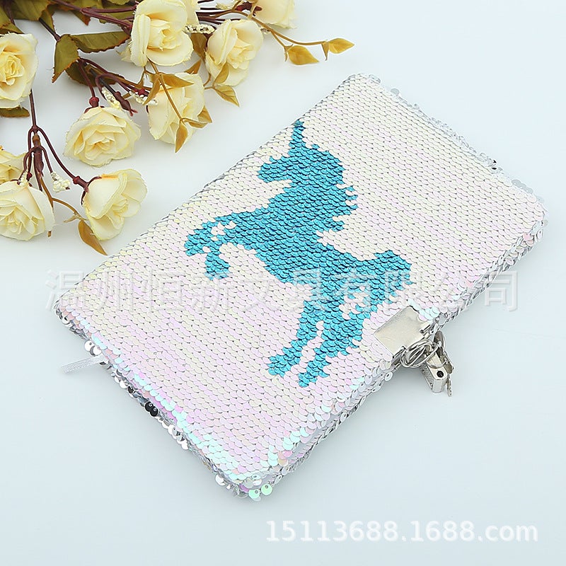 Sequin Cloth Fish Liner Laptop Flip Positioning Embroidered Mermaid Flamingo Unicorn Gift Book With Lock - Image 1