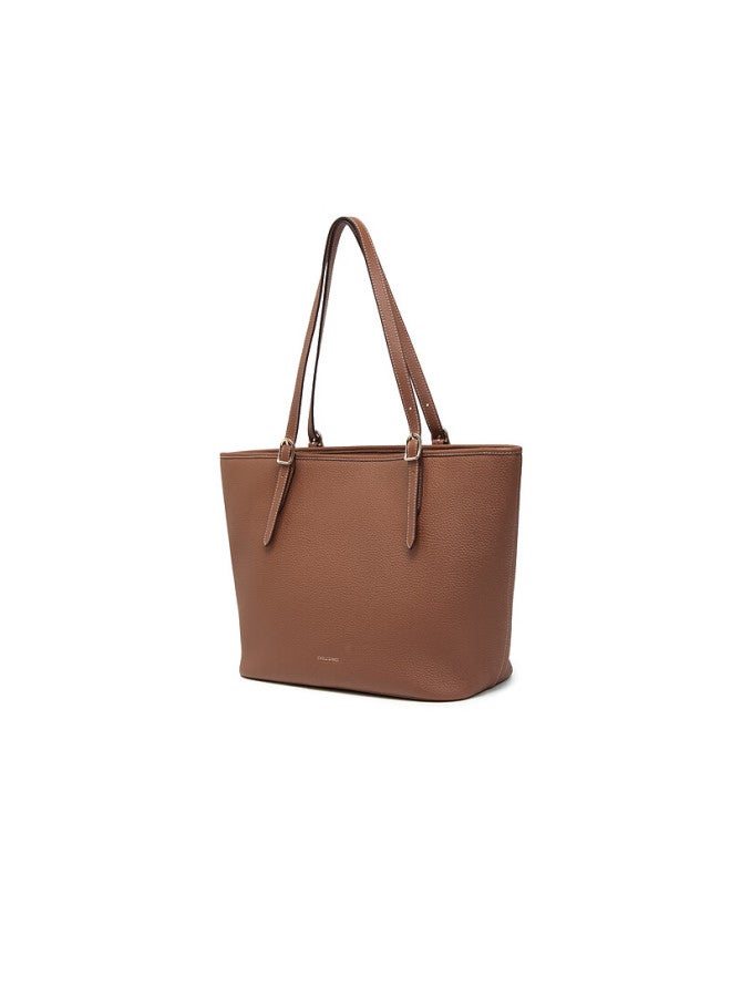Belle Women's Genuine Leather Large Capacity Handbag Gift Textured Litchi Grain Cowhide Tote Bag X7418cx5 Brown - Image 3