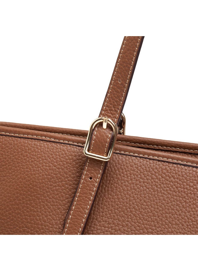 Belle Women's Genuine Leather Large Capacity Handbag Gift Textured Litchi Grain Cowhide Tote Bag X7418cx5 Brown - Image 5