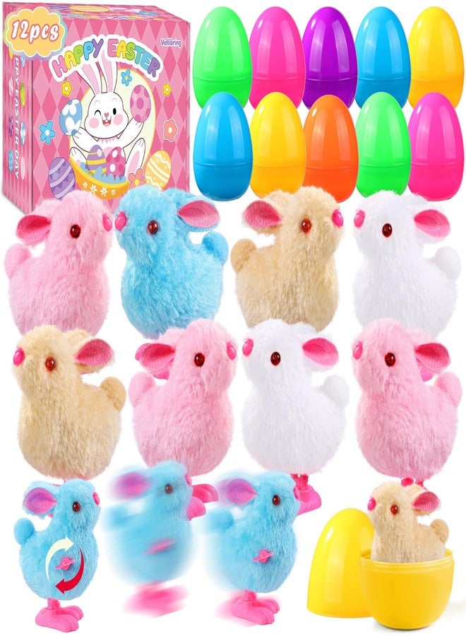 Vellibring 12 Pcs Easter Eggs with Jumping Bunny Wind Up Toys 4 Colors Hopping Windup Toy for Kids Boys Girls Easter Egg Hunt Basket Party Favors Goody Bag Fillers Presents - Image 1