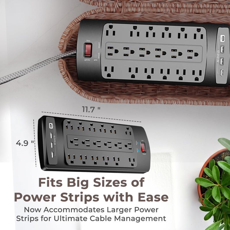 Cantalop Cable Management Box, Handmade Rattan Cable Organizer, 2 Open Slots Cords Hider Box, Under Desk Cord Organizer for Computer Router USB Hub & Power Strip, Patent Pending, 15.9" x 6.5" x 6.5", Brown - Image 3