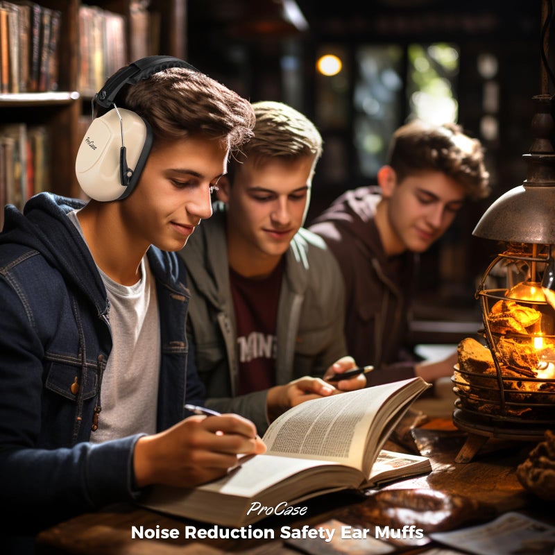 ProCase Noise Reduction Ear Muffs, Sound Proof Ear Protection, NRR 28dB Noise Cancelling Headphones for Adults Kids Autism, Hearing Protection for Shooting Gun Range Mowing -Beige - Image 5