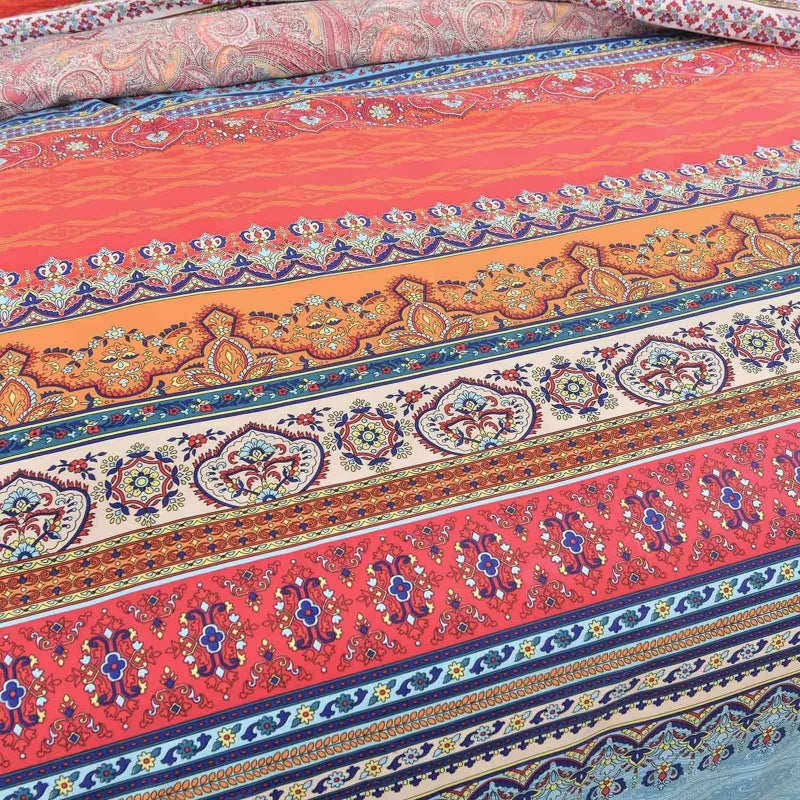 Nanko Queen Duvet Cover Set Boho Red Blue Colorful Retro Striped Print 3pc 90 x 90 Luxury Soft Microfiber Down Comforter Quilt Bedding Cover with Zipper Ties - Bohemian Exotic Style for Men and Women - Image 5