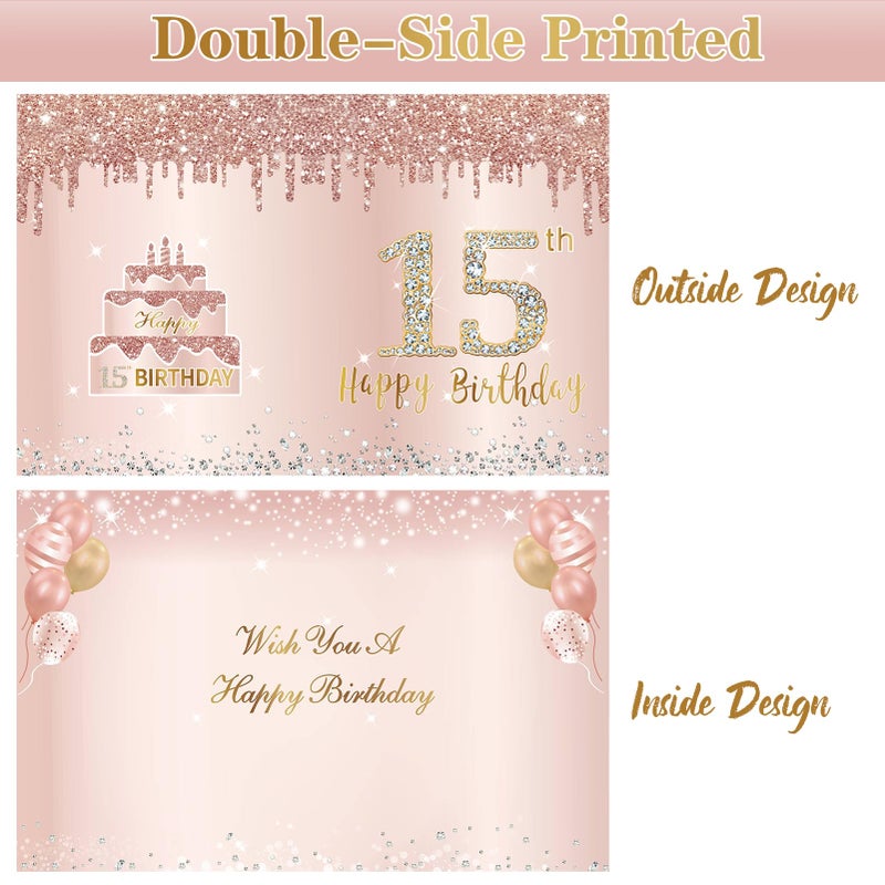 Eucutur Large 15 Birthday Card with Envelope, Jumbo Happy 15th Birthday Card Gifts for Girl, Extra Big 15 Birthday Guest Book Greeting Cards Party Supplies, Pink Rose Gold Giant Fifteen Year Birthday Card - Image 2