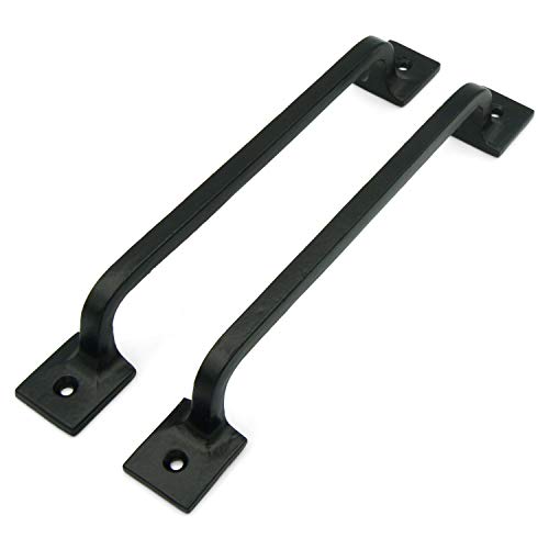 CRAFTSMAN ROAD Black Cast Iron Pull Handles 9 inch (Squared Base, Set of 2) - Cabinet Door Handles, Gate Handle Pull, Barn Door Hardware, Grab Handles - Image 1