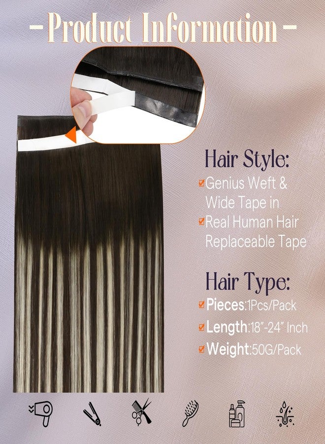 فل شاين وصلات شعر طبيعية لامعة بالكامل، لون بني وأشقر بالياج، خصلات طويلة وعريضة، وصلات شعر ريمي غير مرئية للنساء، طول 22 بوصة، وزن 50 غرام، قطعة واحدة، مناسبة للمناسبات غير الرسمية. - Image 2