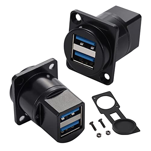 PENGLIN 2PCS Dual Ports USB 3.0 Panel Mount Connector,USB 3.0 Female to Female Coupler D-Type USB Bulkhead Adapter with Waterproof Cap - Image 1