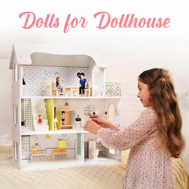 TOMLEON Family Dollhouse People - Doll House People Figures - 5 Poseable Action Figures Incl. Mom, Dad, Sister, Brother, Toddler - Small Dolls for Dollhouse - Dollhouse Dolls (Family) - Image 2