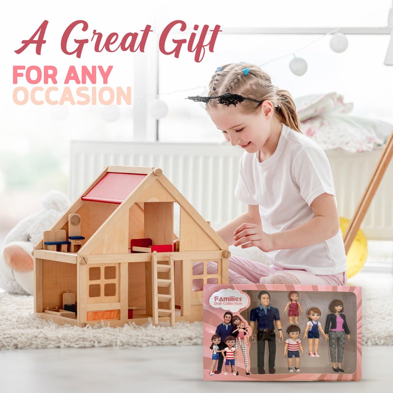 TOMLEON Family Dollhouse People - Doll House People Figures - 5 Poseable Action Figures Incl. Mom, Dad, Sister, Brother, Toddler - Small Dolls for Dollhouse - Dollhouse Dolls (Family) - Image 3
