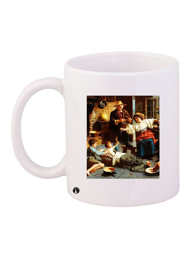 Cartoon Printed Coffee Mug White/Blue/Beige 11ounce