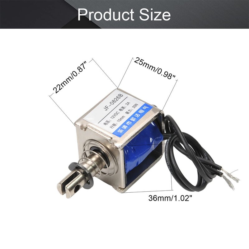 Fielect DC 12V 20N Push Pull Type Solenoid Electromagnet, 10mm 2A Open Frame Type Solenoid Electromagnet, Linear Motion, JF-0826B-12V - Image 2