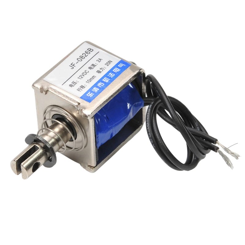 Fielect DC 12V 20N Push Pull Type Solenoid Electromagnet, 10mm 2A Open Frame Type Solenoid Electromagnet, Linear Motion, JF-0826B-12V - Image 1